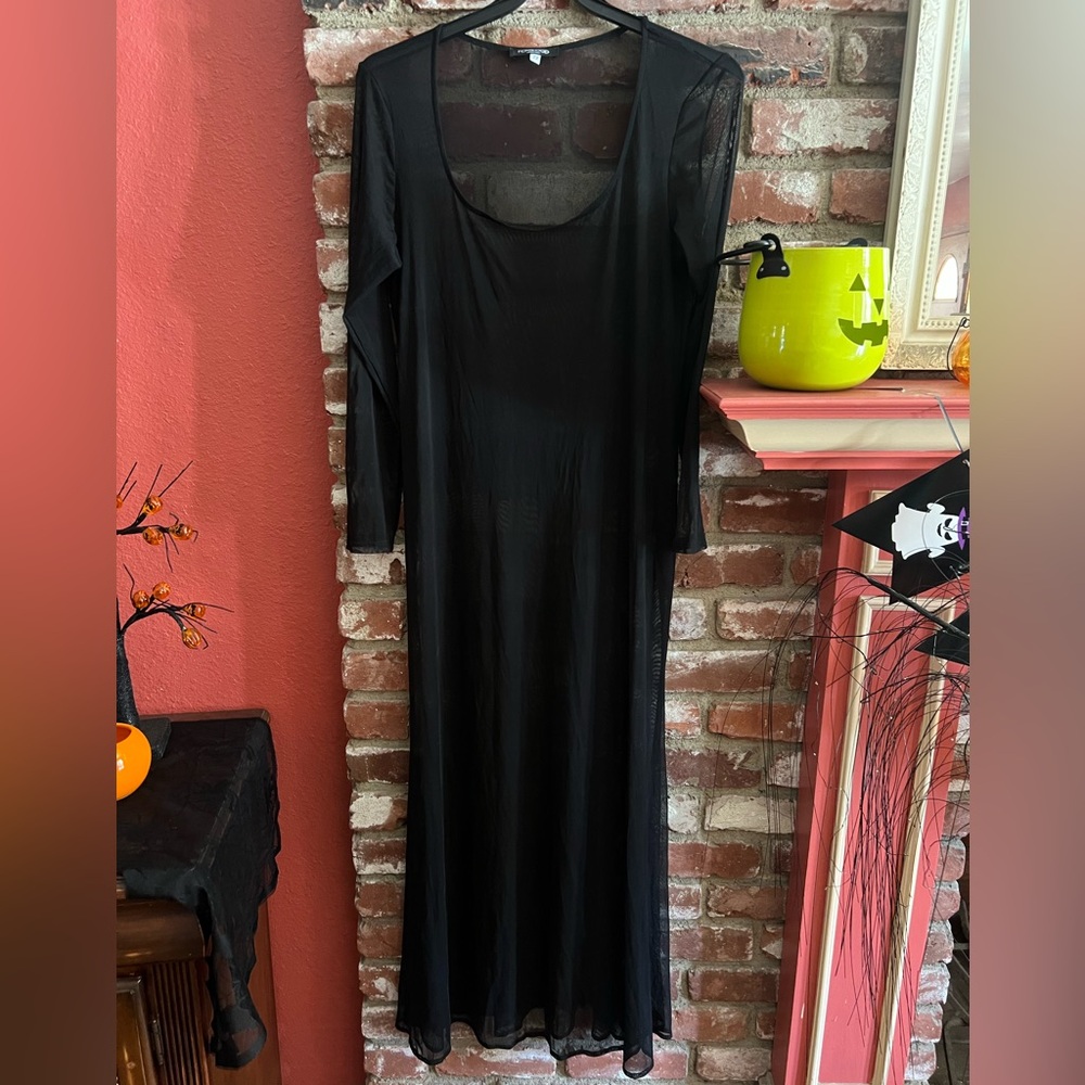 Foxblood  Black Long Sleeve Mesh Dress